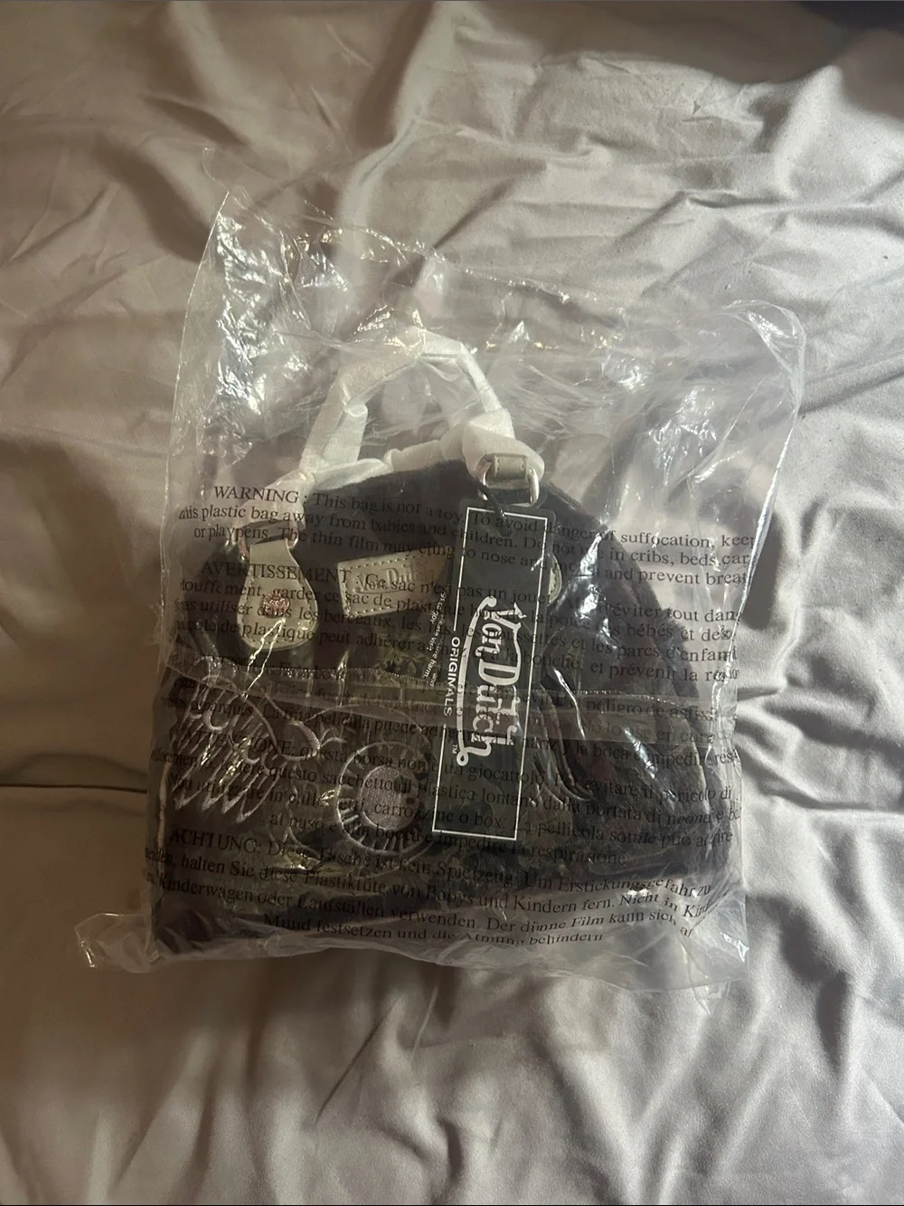 Von Dutch Black Quilted Messenger Bag with Branded Strap